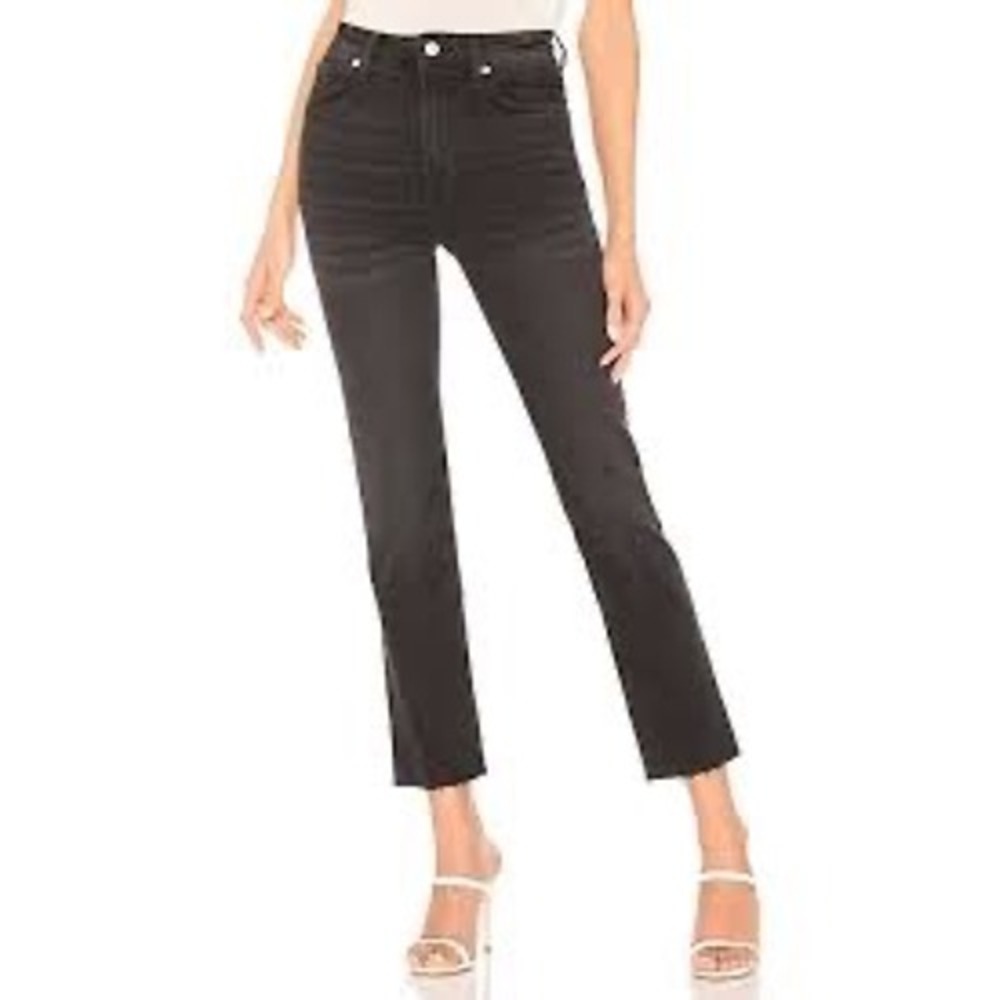 Free People‎ We The Free Hi Slim Straight High Rise Raw Hem Jeans Black Size 28